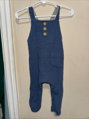 Mud Pie Navy Blue Cotton Gauze Romper with Wooden Buttons